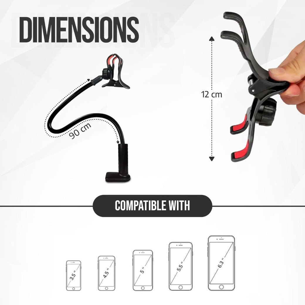 Gooseneck Phone Holder for Bed – 360° Adjustable Flexible Long Arm Stand with Sturdy Clip for Desk Secret Santa Present – Compatible with iPhone, Samsung & More