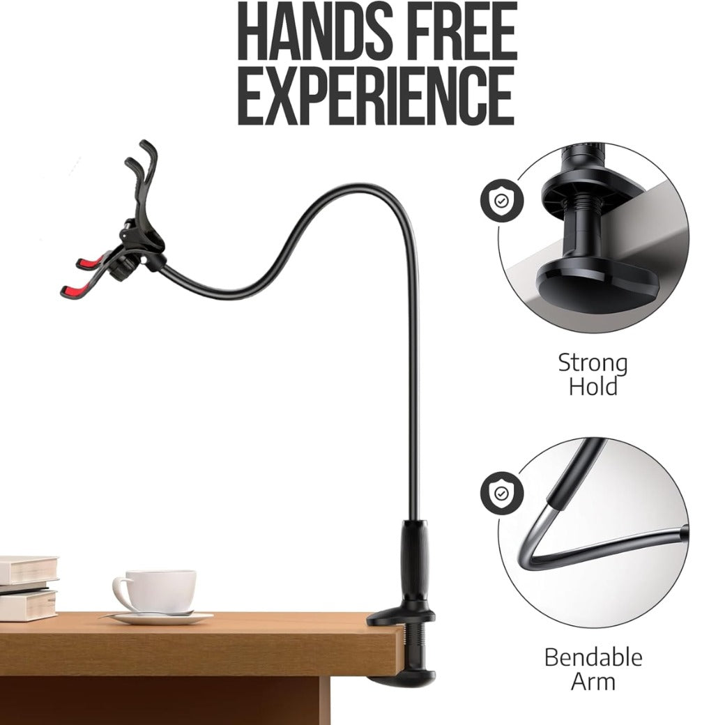Gooseneck Phone Holder for Bed – 360° Adjustable Flexible Long Arm Stand with Sturdy Clip for Desk Secret Santa Present – Compatible with iPhone, Samsung & More