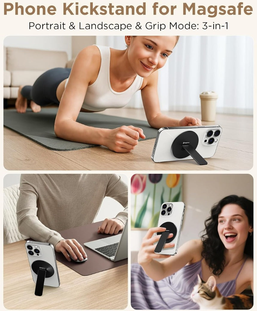 Magnetic Phone Stand, Phone Holder with Kickstand, 3 in 1 Metal Holder for Hand,Compatible with iPhone 12/13/14/15/16 Series,Black