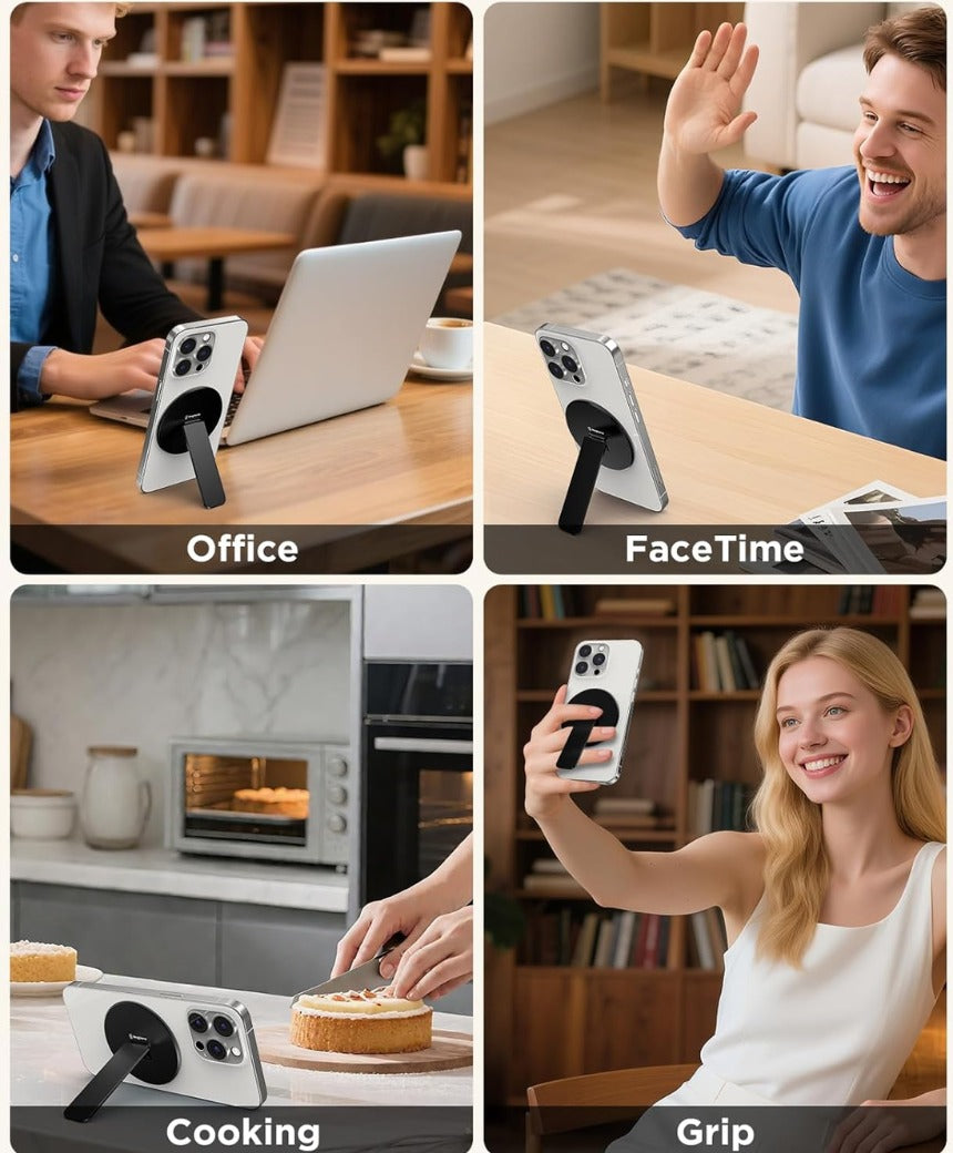 Magnetic Phone Stand, Phone Holder with Kickstand, 3 in 1 Metal Holder for Hand,Compatible with iPhone 12/13/14/15/16 Series,Black