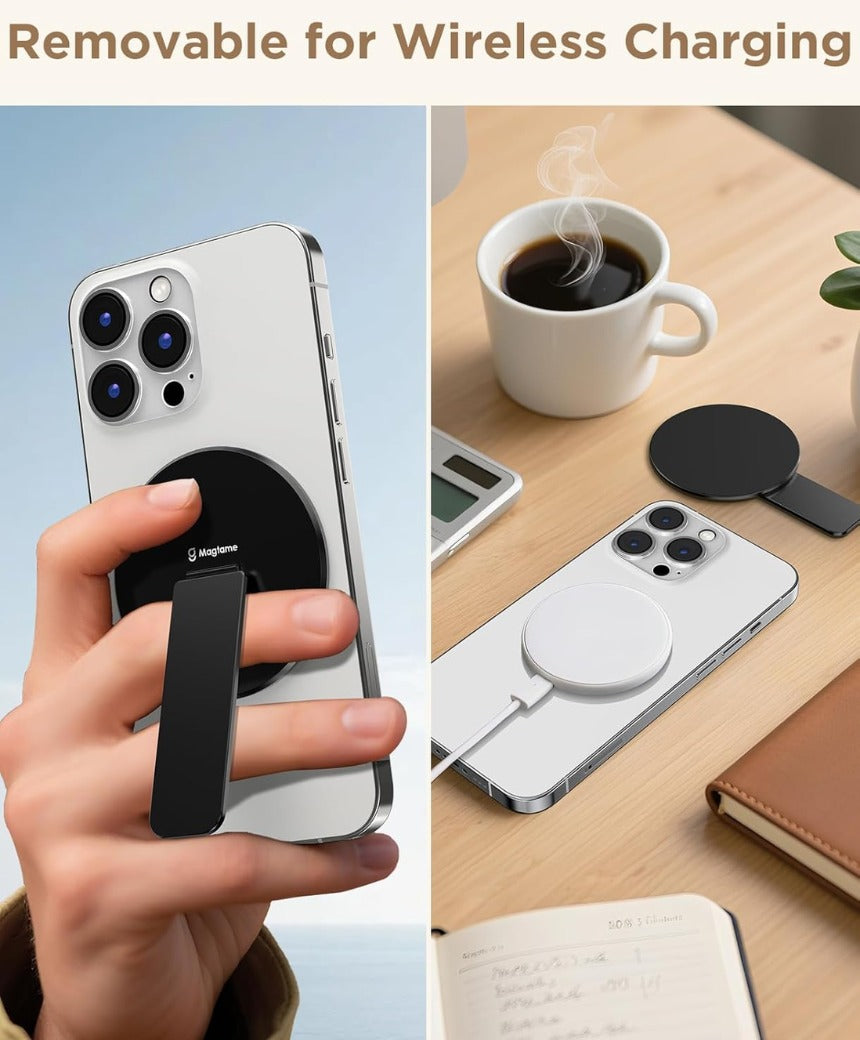 Magnetic Phone Stand, Phone Holder with Kickstand, 3 in 1 Metal Holder for Hand,Compatible with iPhone 12/13/14/15/16 Series,Black