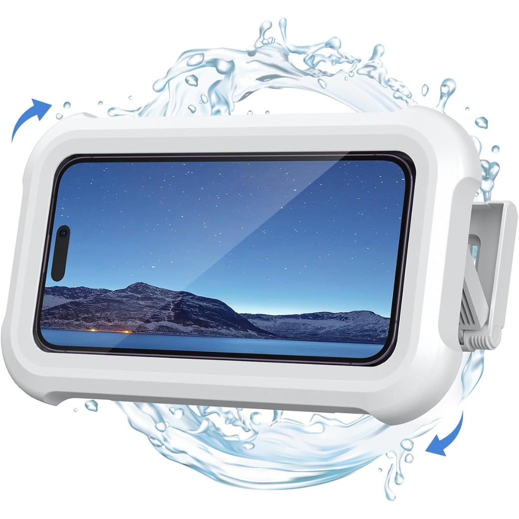 Shower Phone Holder Waterproof - 480° Rotation Wall Mount Shower Phone Case, Anti-Fog, High Sensitive HD Touchscreen Shower Phone Mount for Bathroom Bathtub Kitchen, Fit 4-7" Phone - White