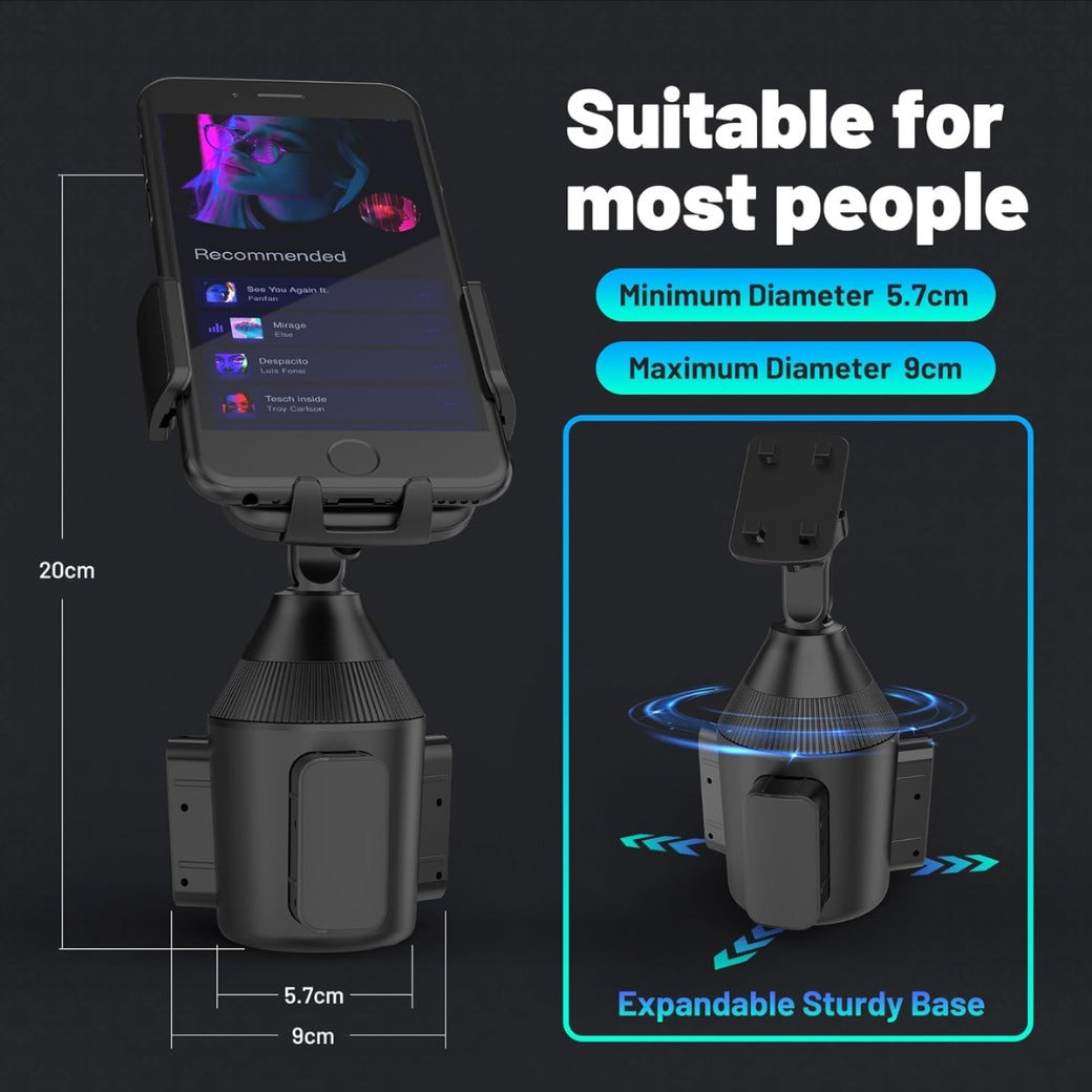 SEEKONE Universal Car Phone Holder Cup Holder Cell Phone Mount with Three-Side Grips and One-Touch Design Compatible with All Smart Phone