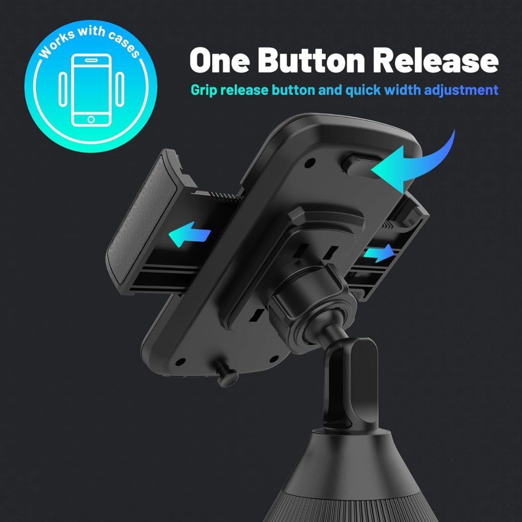 SEEKONE Universal Car Phone Holder Cup Holder Cell Phone Mount with Three-Side Grips and One-Touch Design Compatible with All Smart Phone