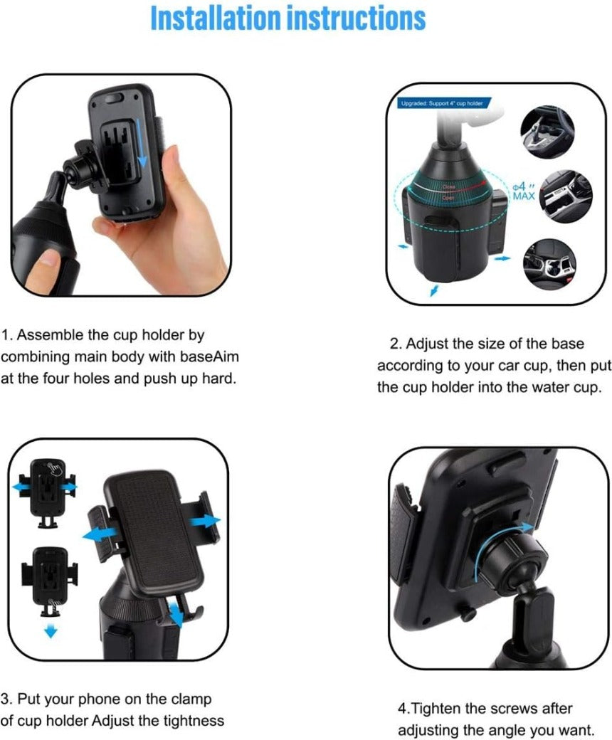 SEEKONE Universal Car Phone Holder Cup Holder Cell Phone Mount with Three-Side Grips and One-Touch Design Compatible with All Smart Phone