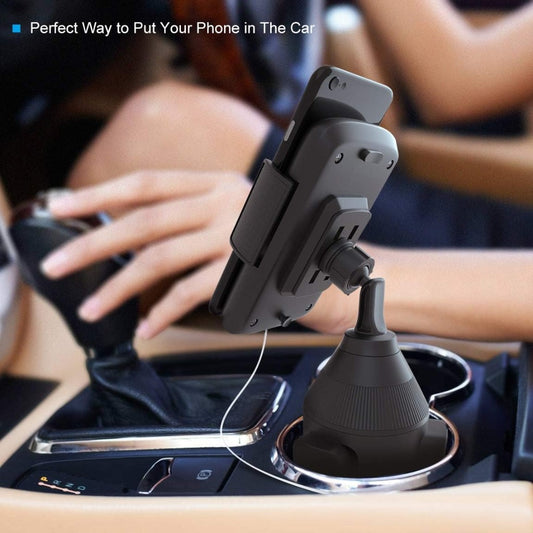 SEEKONE Universal Car Phone Holder Cup Holder Cell Phone Mount with Three-Side Grips and One-Touch Design Compatible with All Smart Phone