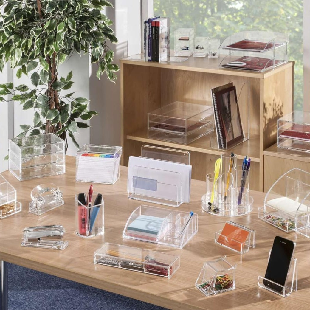 Clear Acrylic Smartphone Dock Stand, Elegant Desk & Bedside Holder with Glass-Look Finish, Universal Mobile Compatibility, Non-Slip Feet, Compact 9×8.5×7.2 cm