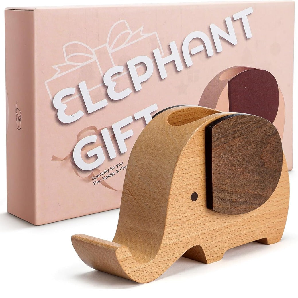 Birthday Gifts for Women: Wooden Pen Phone Stand Elephant Phone Holder Animal Phone Stand - Wood Ladies Christmas Gifts for Female Friend Sister Wife Daughter Mum