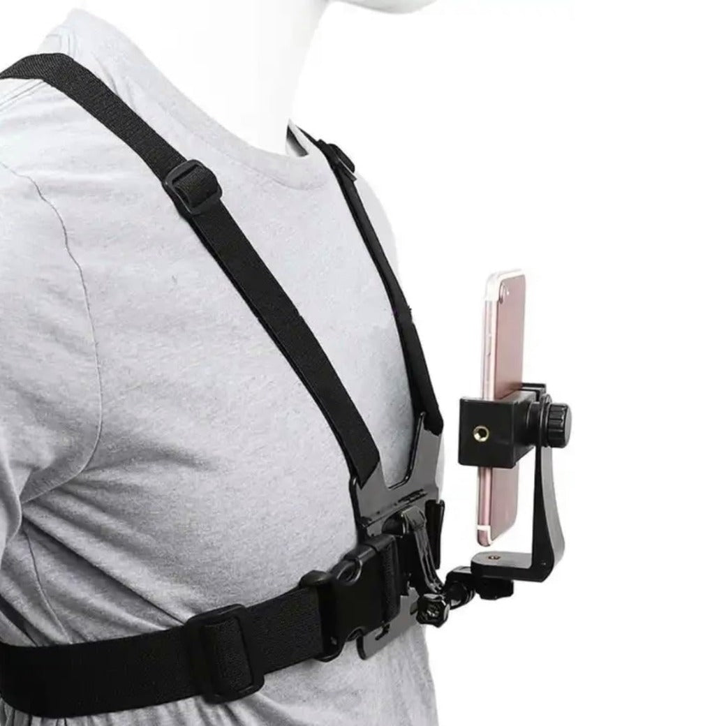 Chest Mount Harness and Backpack Shoulder Strap Mount with Phone Clip for Action Camera and Phone Filming Accessories