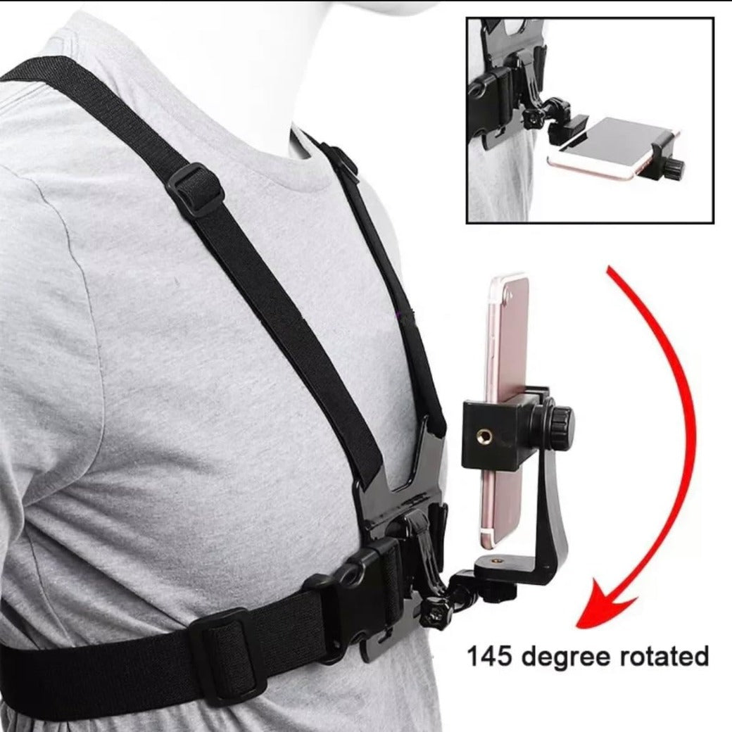 Chest Mount Harness and Backpack Shoulder Strap Mount with Phone Clip for Action Camera and Phone Filming Accessories