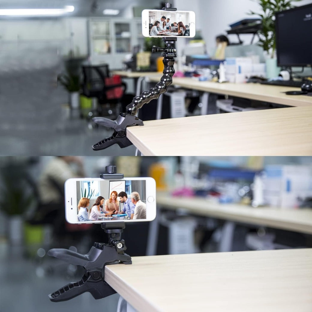 Phone Holder Desk Gooseneck Mount, Cell Phone Clamp Clip for Pole, Mobile Phone Mount Stand, Compatible for iPhone 16 Plus Phone 15 Pro Xs Max XR X 8 7 6 6s Plus and Other 4-7'' Device