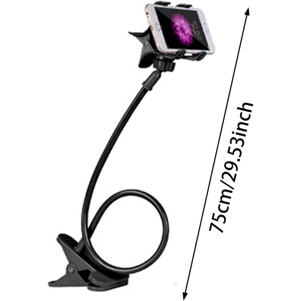 Phone Holder Stand for Bed Flexible Arm Adjustable Phones Mount Clamp on Desk Bedframe Compatible with All Devices,Gooseneck Phone Holder,Flexible 360 Overhead Phone Mount Clip (Black)