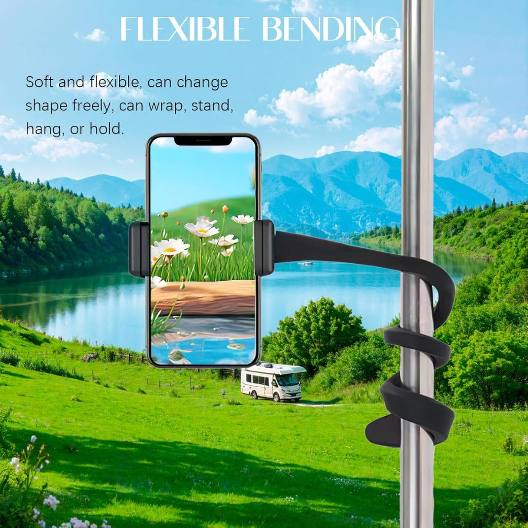 Phone Holder Gooseneck, Universal Lazy Phone Stand Clip 360° Rotating Adjustable Hands-Free for Bed Desk and Kitchen, Phone Stand Clamp Fit for All Smartphones（Black