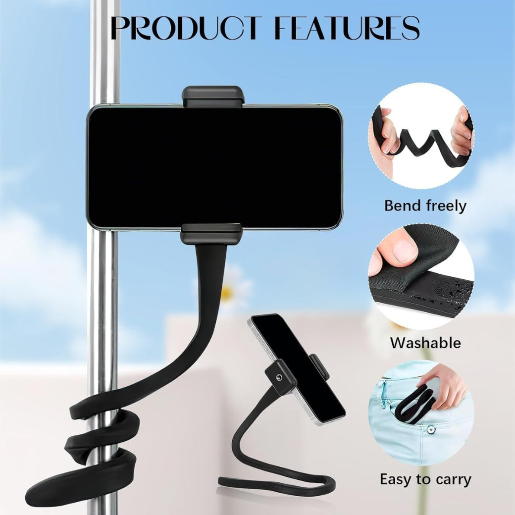 Phone Holder Gooseneck, Universal Lazy Phone Stand Clip 360° Rotating Adjustable Hands-Free for Bed Desk and Kitchen, Phone Stand Clamp Fit for All Smartphones（Black