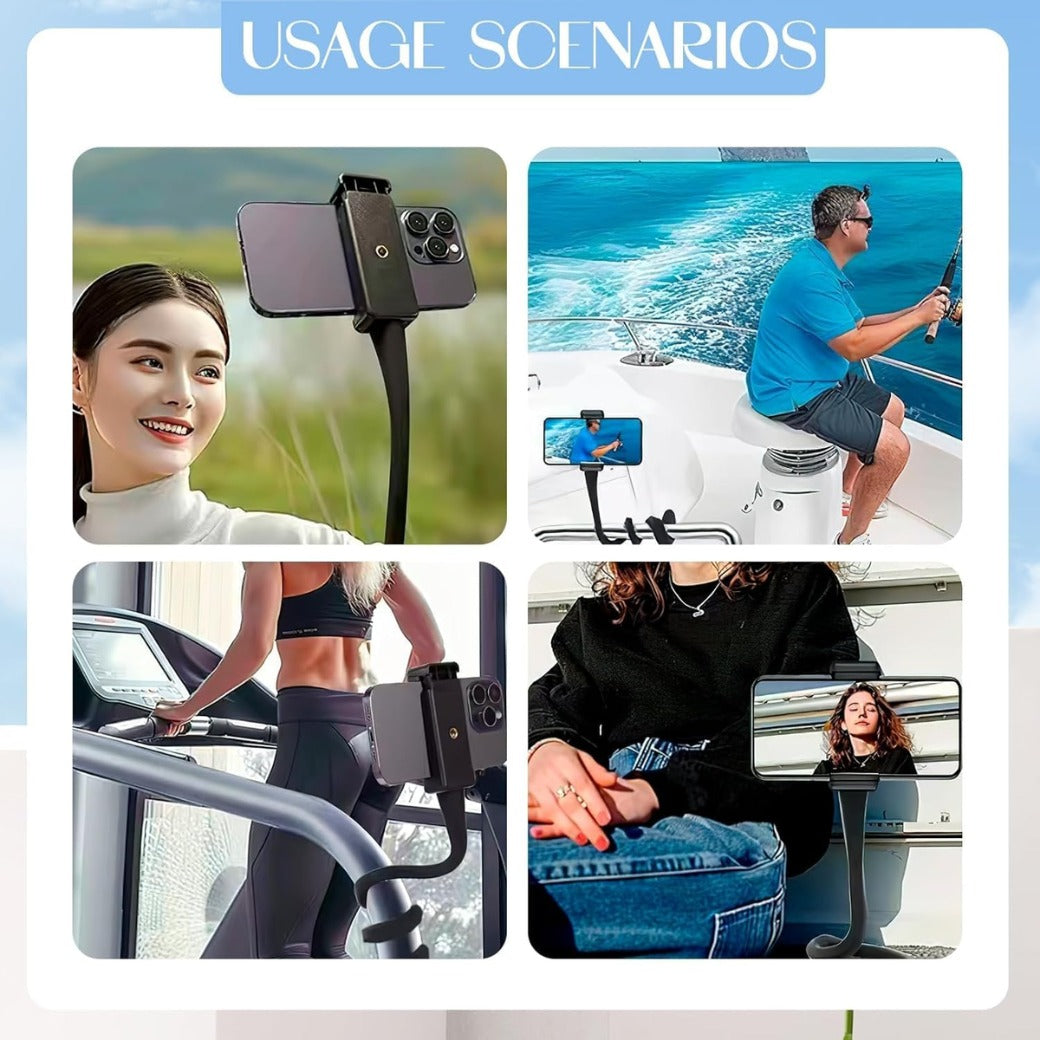 Phone Holder Gooseneck, Universal Lazy Phone Stand Clip 360° Rotating Adjustable Hands-Free for Bed Desk and Kitchen, Phone Stand Clamp Fit for All Smartphones（Black