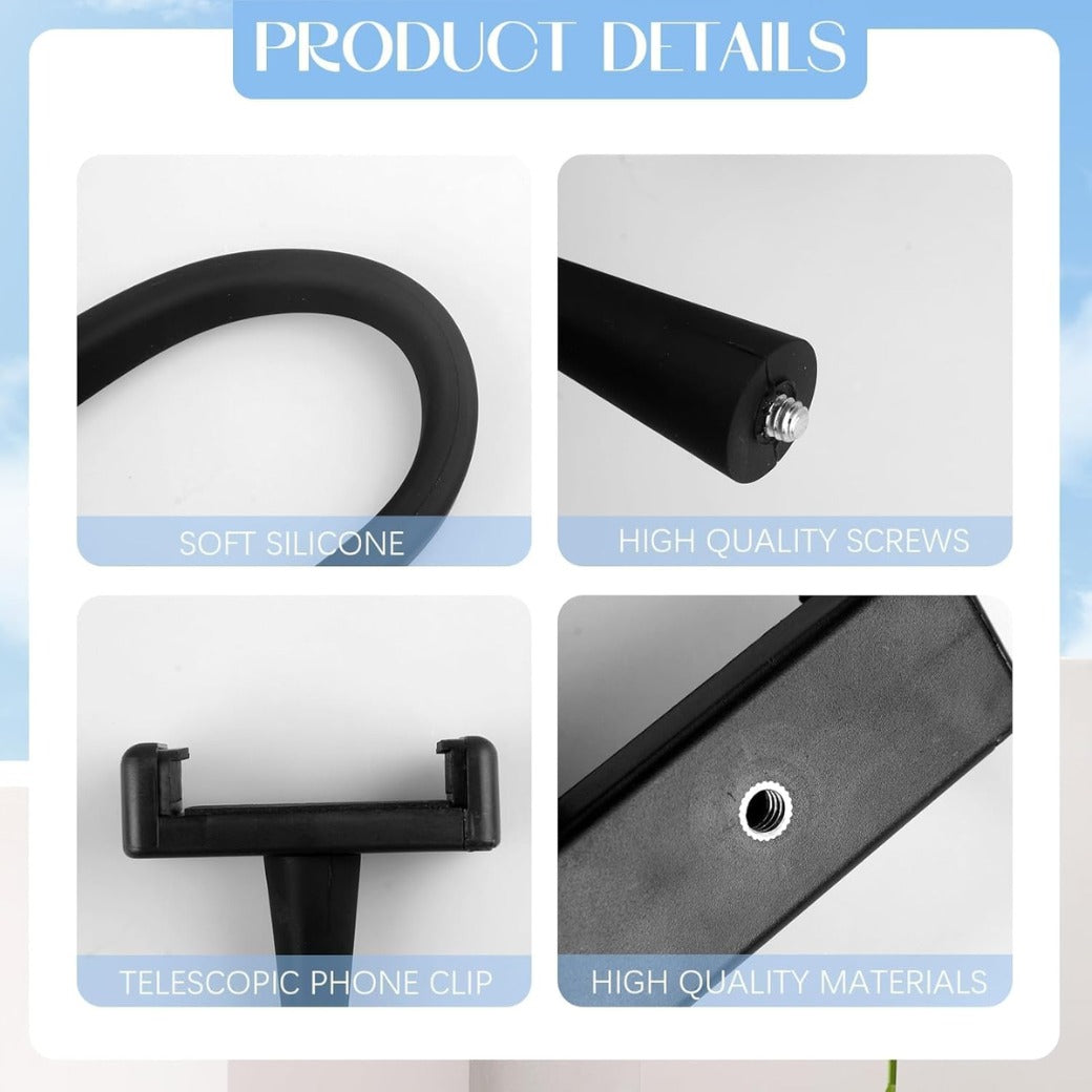 Phone Holder Gooseneck, Universal Lazy Phone Stand Clip 360° Rotating Adjustable Hands-Free for Bed Desk and Kitchen, Phone Stand Clamp Fit for All Smartphones（Black