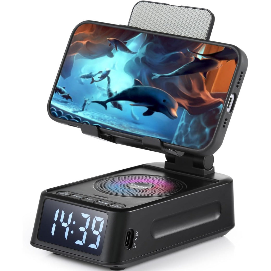 Gifts for Men Women, Phone Stand with Bluetooth Speaker&Clock, Birthday Gifts for Him, Phone Holder with Wireless Speaker, Ideal for Dad Mom Husband Boy, Cool Tech Gadget for Men