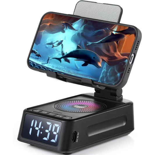 Gifts for Men Women, Phone Stand with Bluetooth Speaker&Clock, Birthday Gifts for Him, Phone Holder with Wireless Speaker, Ideal for Dad Mom Husband Boy, Cool Tech Gadget for Men