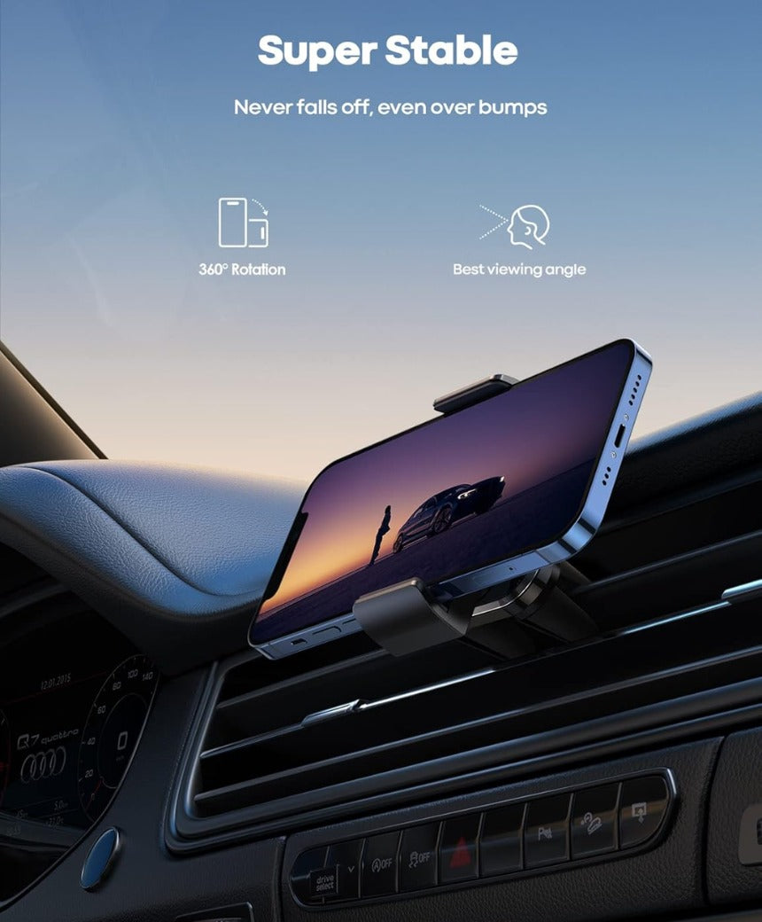 Car Phone Holder, Universal Vent Mount - 360 Rotating Air Vent Cradle Stand for iPhone 17 16 15 14 Pro Max Plus Air, 13 12 Pro Max Mini, 11 Pro Xs XR X 8, Samsung S21, Mobile Phones - Black