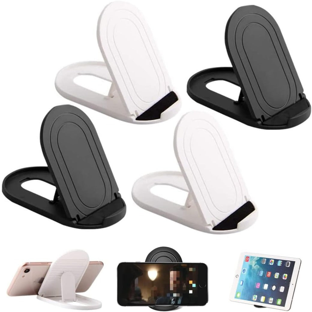 4 Pcs Foldable Cell Phone Stand, Oval Shaped Multi-Angle Universal Pocket Mobile Phone Holder, Portable Adjustable Desktop Holder Compatible with Tablets Smartphones Kindle (Black & White)