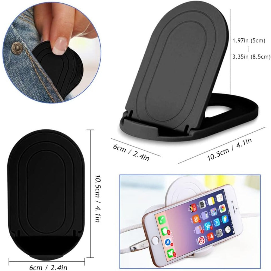 4 Pcs Foldable Cell Phone Stand, Oval Shaped Multi-Angle Universal Pocket Mobile Phone Holder, Portable Adjustable Desktop Holder Compatible with Tablets Smartphones Kindle (Black & White)