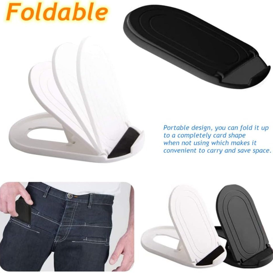 4 Pcs Foldable Cell Phone Stand, Oval Shaped Multi-Angle Universal Pocket Mobile Phone Holder, Portable Adjustable Desktop Holder Compatible with Tablets Smartphones Kindle (Black & White)