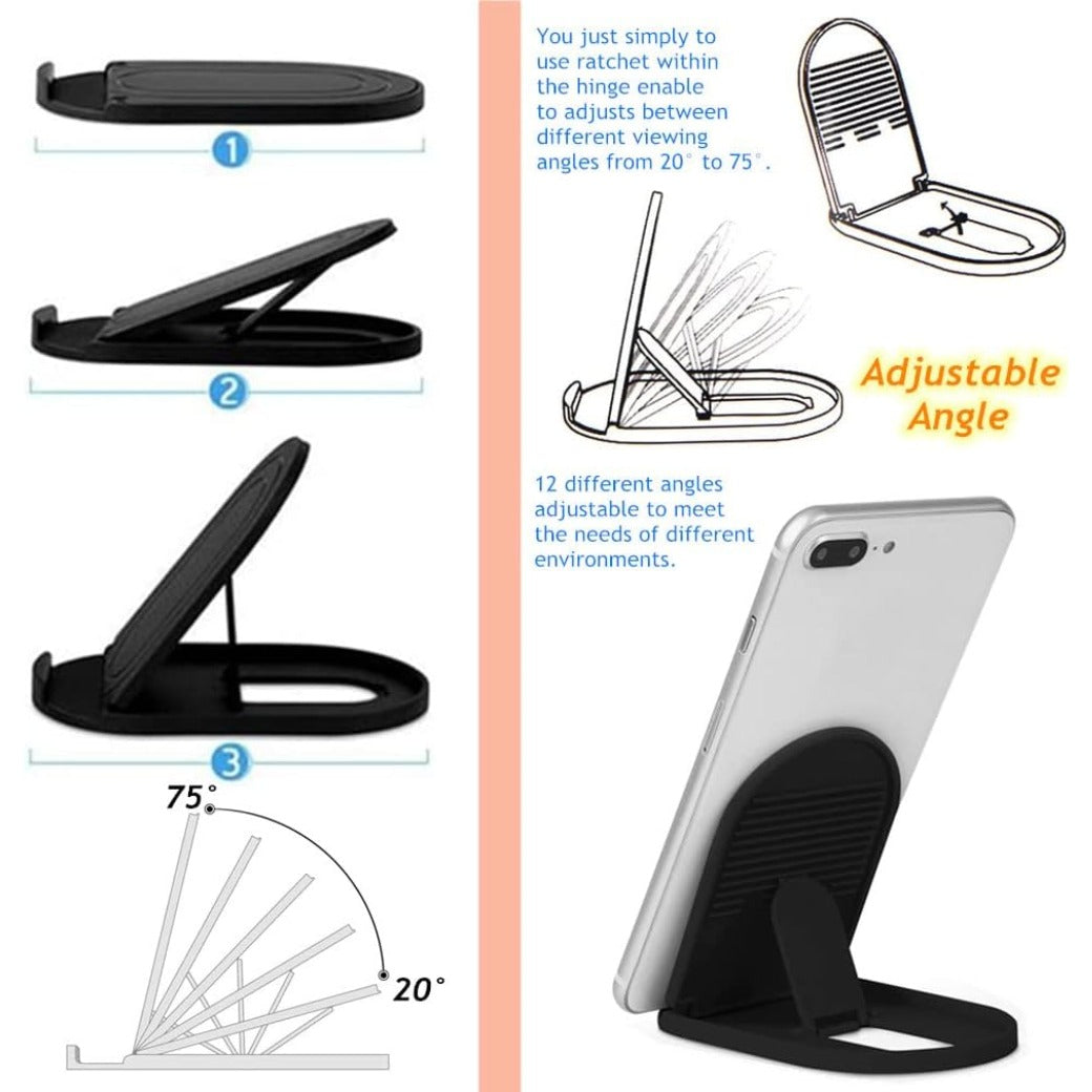 4 Pcs Foldable Cell Phone Stand, Oval Shaped Multi-Angle Universal Pocket Mobile Phone Holder, Portable Adjustable Desktop Holder Compatible with Tablets Smartphones Kindle (Black & White)