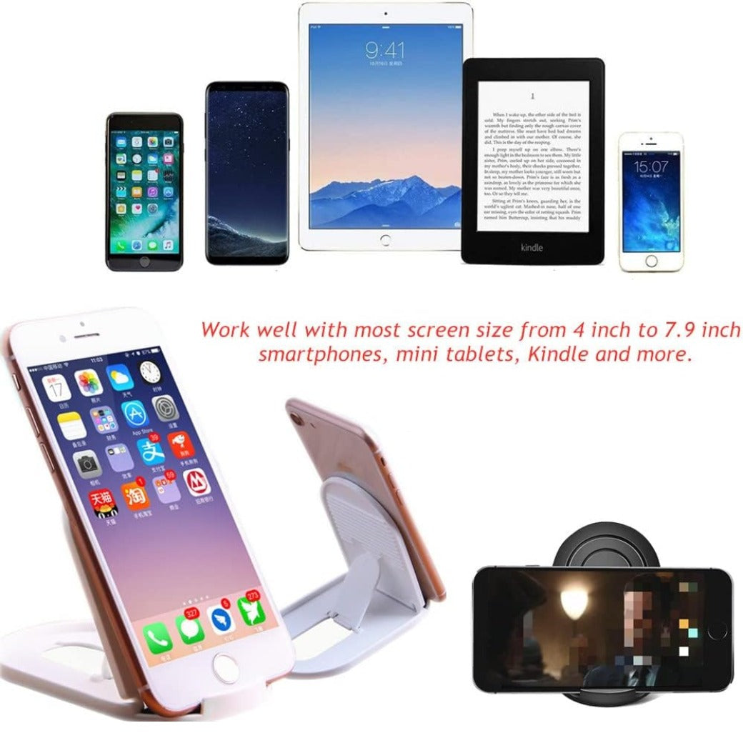 4 Pcs Foldable Cell Phone Stand, Oval Shaped Multi-Angle Universal Pocket Mobile Phone Holder, Portable Adjustable Desktop Holder Compatible with Tablets Smartphones Kindle (Black & White)
