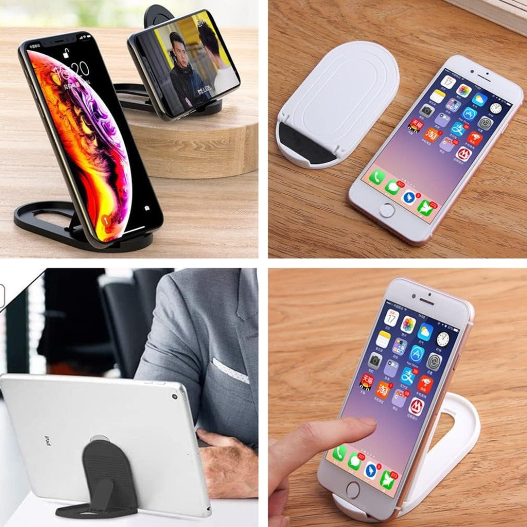 4 Pcs Foldable Cell Phone Stand, Oval Shaped Multi-Angle Universal Pocket Mobile Phone Holder, Portable Adjustable Desktop Holder Compatible with Tablets Smartphones Kindle (Black & White)