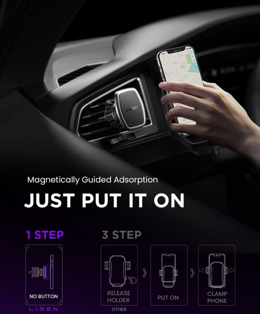 LISEN Magnetic Phone Holder for Cars, [Ultra Magnet] Car Phone Holder Magnetic for Air Vent [Metal Hook], Magnet Phone Mount Compatible With iPhone 16 Pro Max 15 14 13 12, Galaxy S25 Ultra