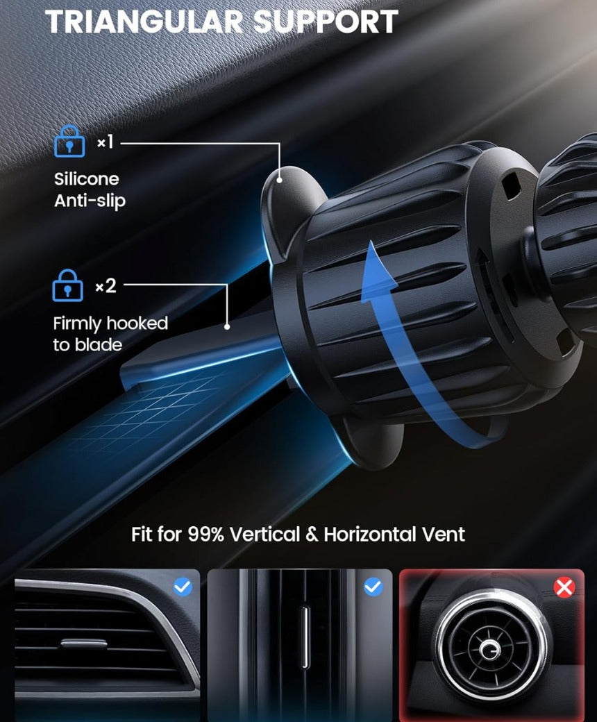Magnetic Car Phone Holder Vent 2025 Upgrade 6X N52 Strong Magnets, Universal Mobile Phone Mount Hook, 360 Rotating Air Vent Cradle for iPhone, Samsung, Huawei, All Smartphones & Tablets