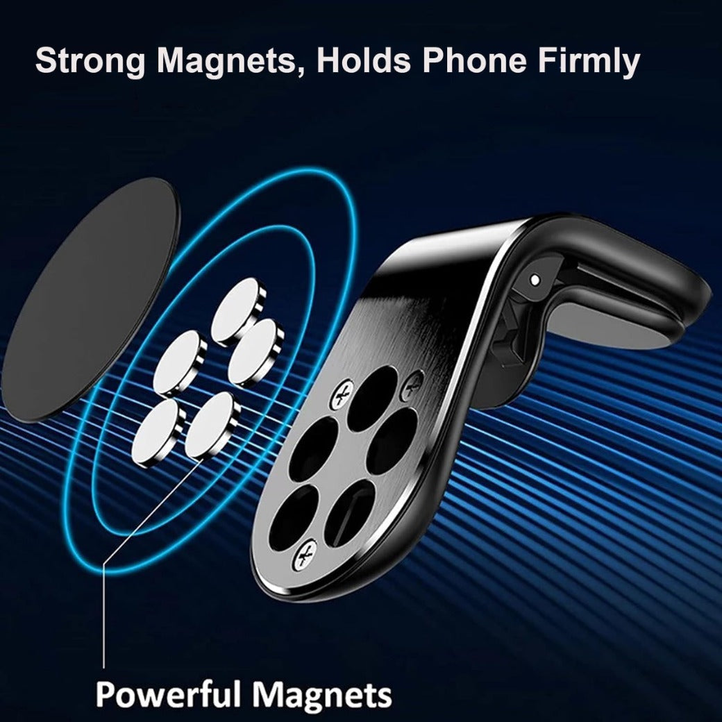 Car Phone Holder Magnetic Air Vent L Type Air Vent Clip Mount Magnetic Mobile Phone Holders, Phone Mount for Car Compatible with iphone, Samsung, Huawei
