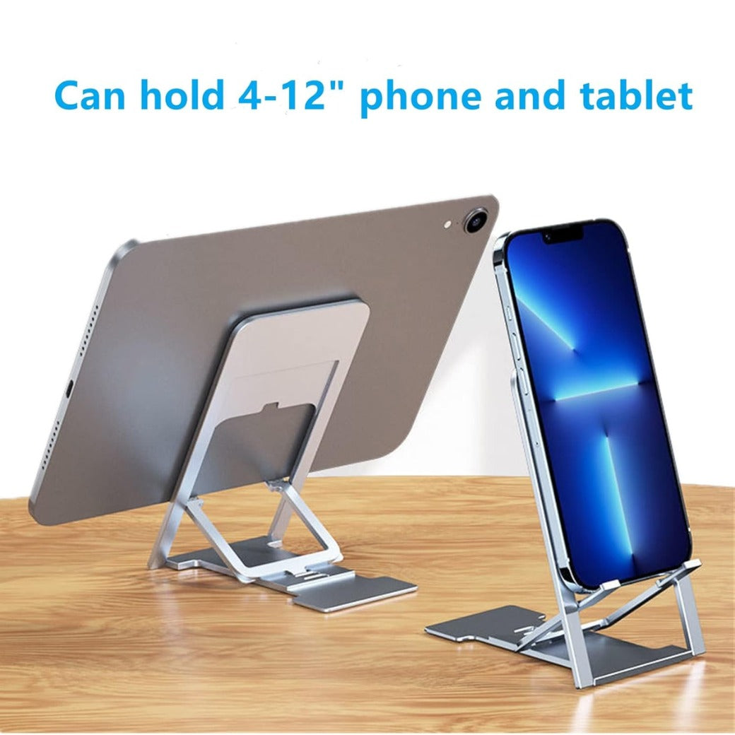 Ultra Thin Portable Foldable Cell Phone Stand - Adjustable Folding Stand for Desk & Travel, Compatible with iPhone Smartphones and iPad Tablets (4-12in), Blac