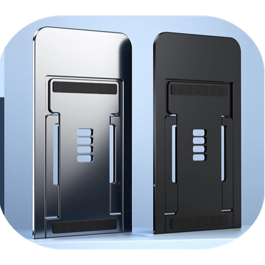 Ultra Thin Portable Foldable Cell Phone Stand - Adjustable Folding Stand for Desk & Travel, Compatible with iPhone Smartphones and iPad Tablets (4-12in), Blac