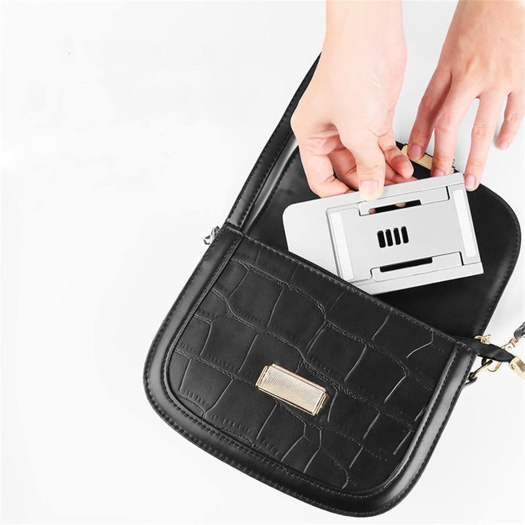 Ultra Thin Portable Foldable Cell Phone Stand - Adjustable Folding Stand for Desk & Travel, Compatible with iPhone Smartphones and iPad Tablets (4-12in), Blac