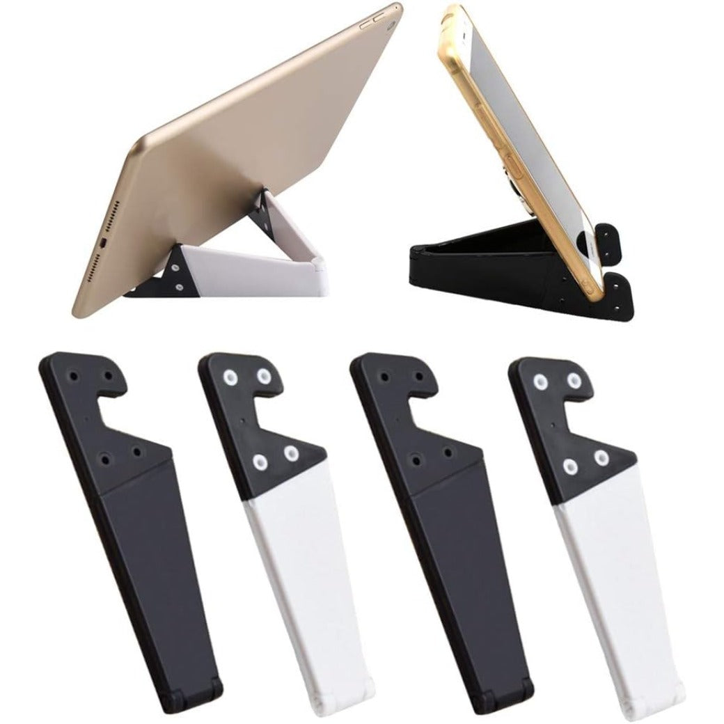 4 Pcs Foldable Cell Phone Stand, V Shaped Universal Pocket Mobile Phone Holder, Portable Vertical and Horizontal Mount Desktop Holder Compatible with Tablets Smartphones (Black & White)