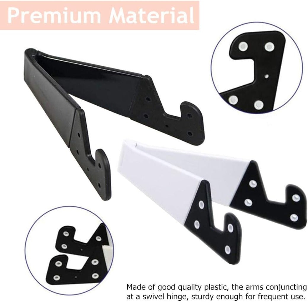 4 Pcs Foldable Cell Phone Stand, V Shaped Universal Pocket Mobile Phone Holder, Portable Vertical and Horizontal Mount Desktop Holder Compatible with Tablets Smartphones (Black & White)