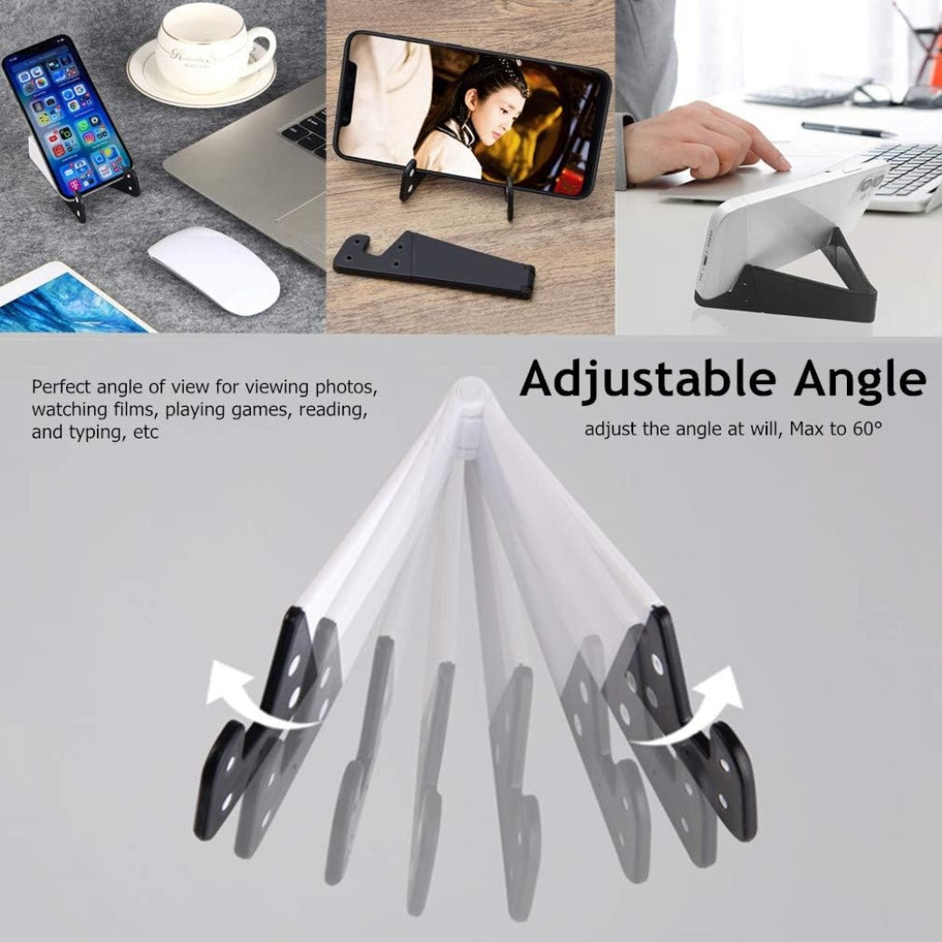 4 Pcs Foldable Cell Phone Stand, V Shaped Universal Pocket Mobile Phone Holder, Portable Vertical and Horizontal Mount Desktop Holder Compatible with Tablets Smartphones (Black & White)