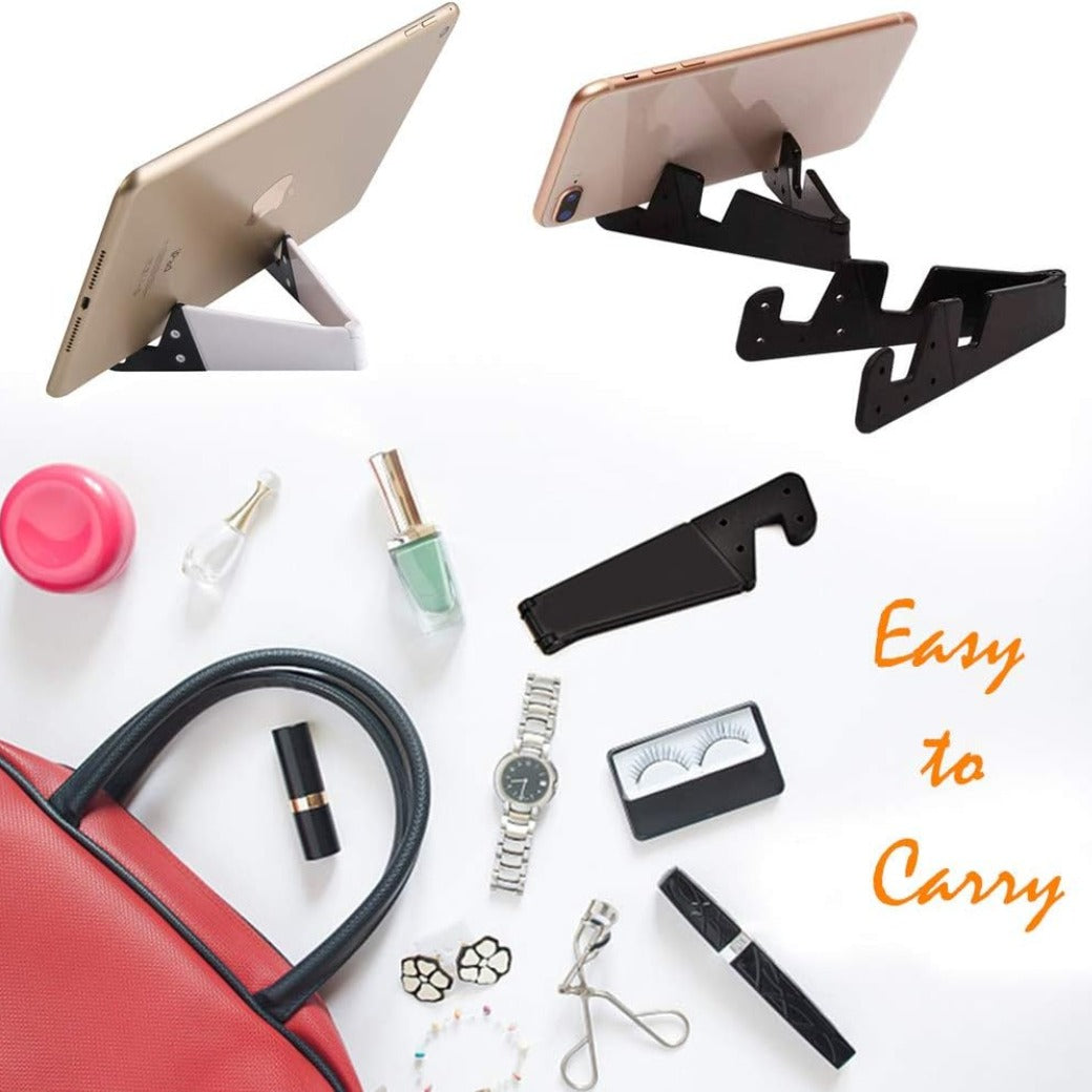 4 Pcs Foldable Cell Phone Stand, V Shaped Universal Pocket Mobile Phone Holder, Portable Vertical and Horizontal Mount Desktop Holder Compatible with Tablets Smartphones (Black & White)