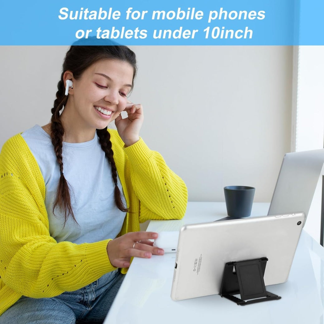 2Pcs Foldable Phone Stand, Mini Tablet Stand Multi-Angle Cell Holder Portable Cradle Mobile Docks for Desk Home Watch Movie Video (Black)