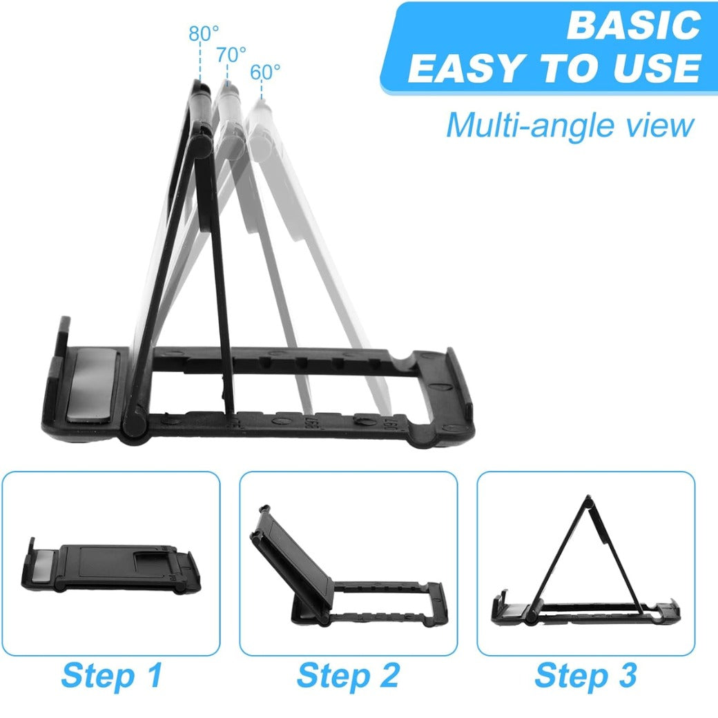 2Pcs Foldable Phone Stand, Mini Tablet Stand Multi-Angle Cell Holder Portable Cradle Mobile Docks for Desk Home Watch Movie Video (Black)