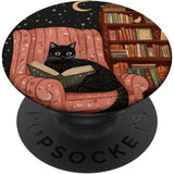 Black Cat Reading a Book in a Cozy Autumn Setting PopSockets Adhesive PopGrip