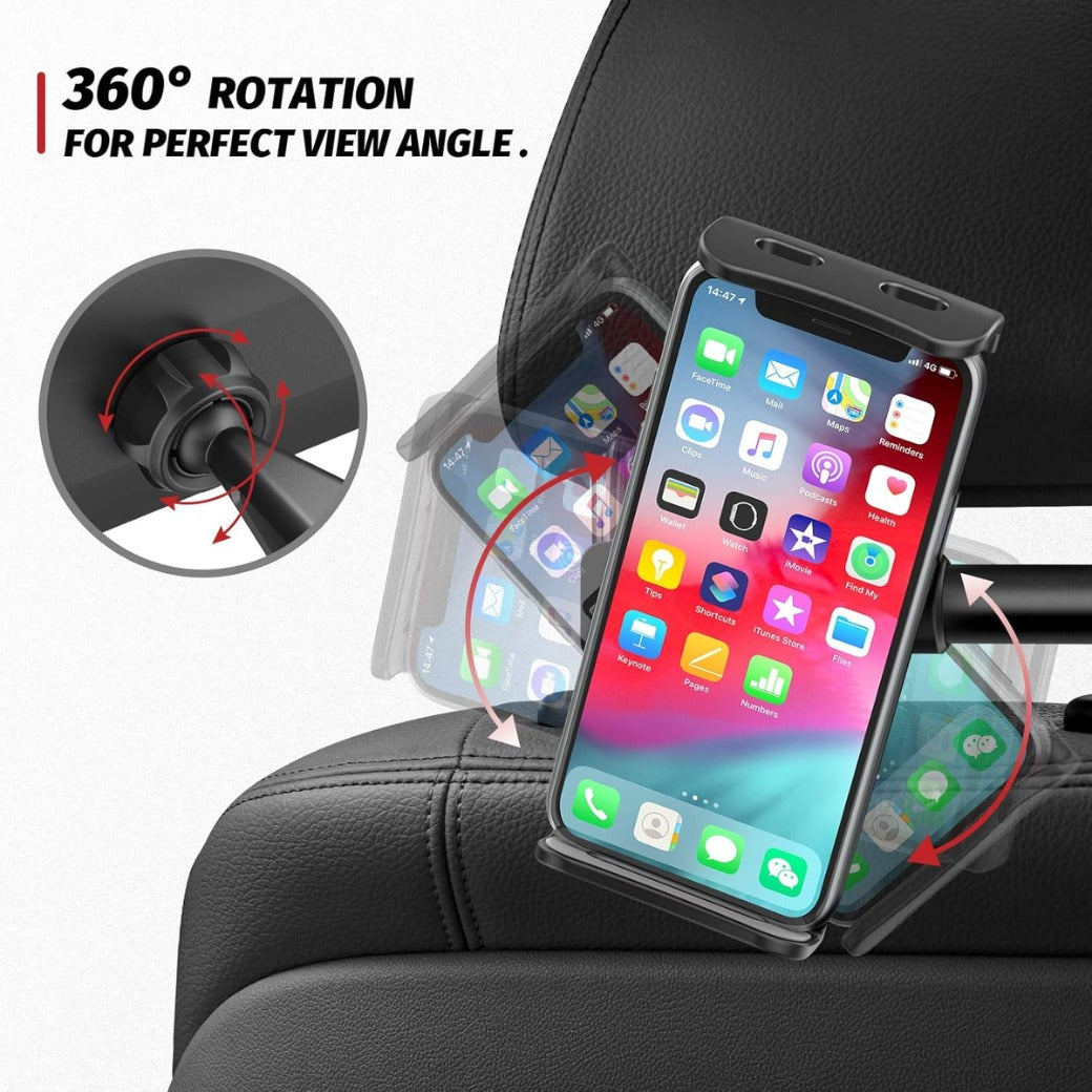 Car Tablet Holder Headrest Mount, Universal 360 Rotating Car Seat Stand Cradle for All 4.4~11" Tablets, Pad Pro 9.7, 10.5, Air mini, Nintendo Switch, Tab, Mobile Phones (Black)