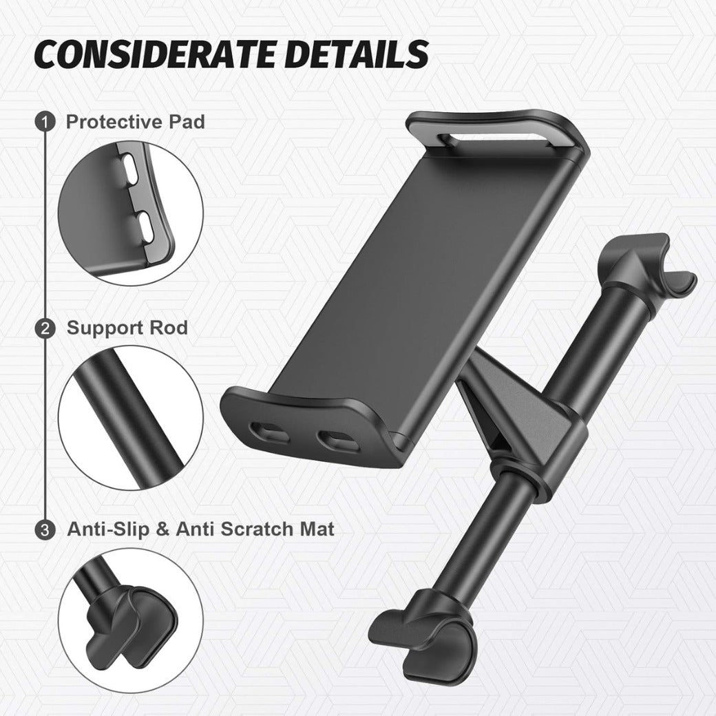 Car Tablet Holder Headrest Mount, Universal 360 Rotating Car Seat Stand Cradle for All 4.4~11" Tablets, Pad Pro 9.7, 10.5, Air mini, Nintendo Switch, Tab, Mobile Phones (Black)