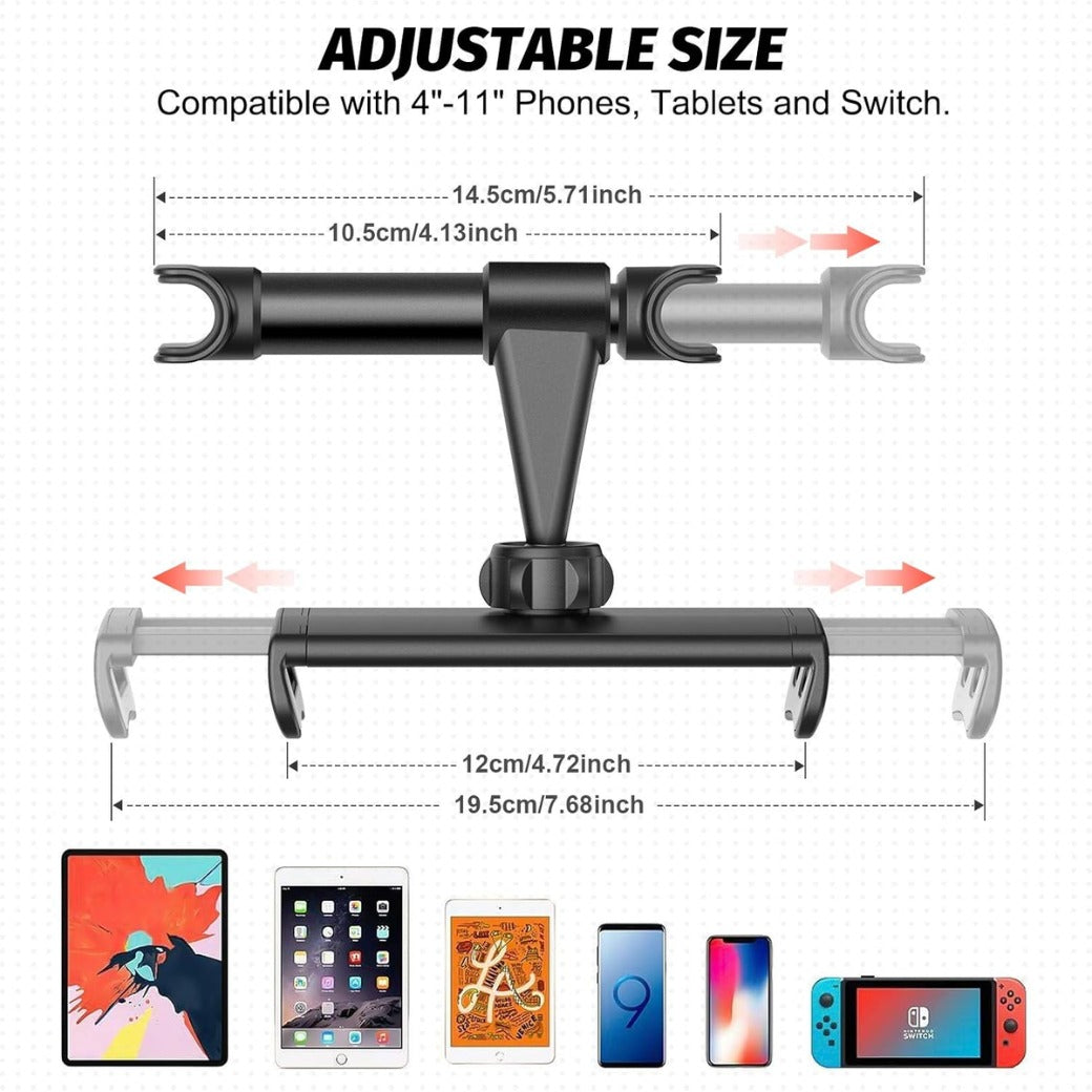 Car Tablet Holder Headrest Mount, Universal 360 Rotating Car Seat Stand Cradle for All 4.4~11" Tablets, Pad Pro 9.7, 10.5, Air mini, Nintendo Switch, Tab, Mobile Phones (Black)