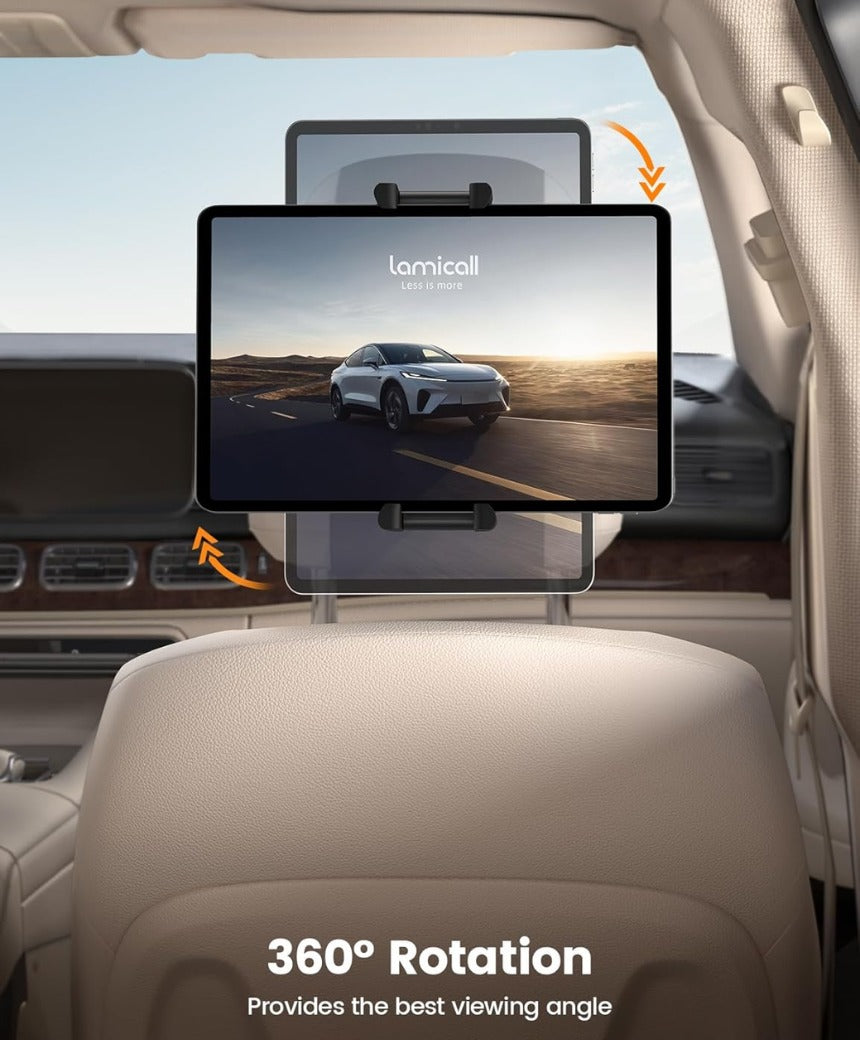 Car Tablet Holder for Kids - [Silicone Wide Clip] Universal 360°Rotating Headrest Car Mount, Foldable Backseat Holder for iPad Pro 13/11/10.5/9.7, Air Mini 6 5 4 3, Phone, Tab, 6.1-13” Device