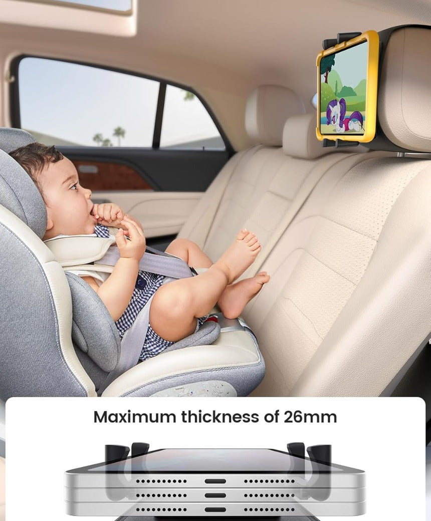 Car Tablet Holder for Kids - [Silicone Wide Clip] Universal 360°Rotating Headrest Car Mount, Foldable Backseat Holder for iPad Pro 13/11/10.5/9.7, Air Mini 6 5 4 3, Phone, Tab, 6.1-13” Device