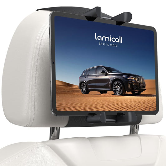 Car Tablet Holder for Kids - [Silicone Wide Clip] Universal 360°Rotating Headrest Car Mount, Foldable Backseat Holder for iPad Pro 13/11/10.5/9.7, Air Mini 6 5 4 3, Phone, Tab, 6.1-13” Device