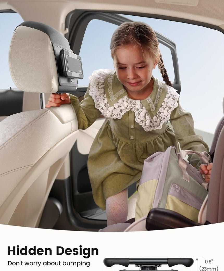 Car Tablet Holder for Kids - [Silicone Wide Clip] Universal 360°Rotating Headrest Car Mount, Foldable Backseat Holder for iPad Pro 13/11/10.5/9.7, Air Mini 6 5 4 3, Phone, Tab, 6.1-13” Device