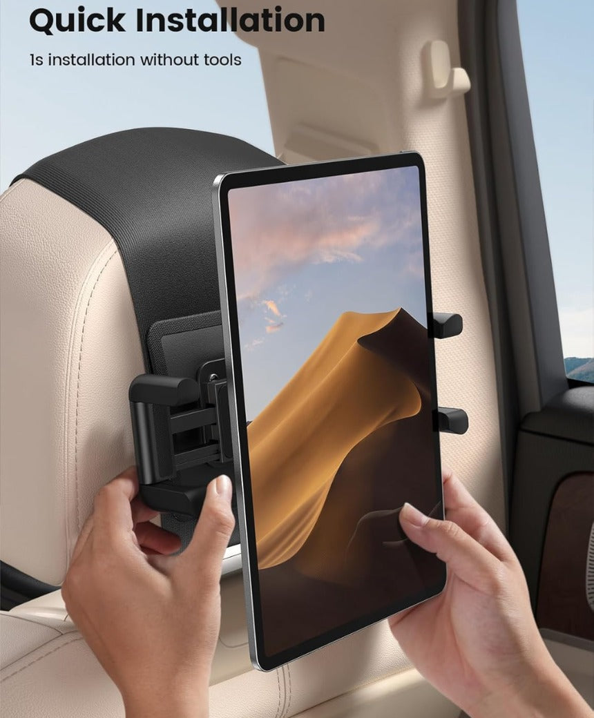 Car Tablet Holder for Kids - [Silicone Wide Clip] Universal 360°Rotating Headrest Car Mount, Foldable Backseat Holder for iPad Pro 13/11/10.5/9.7, Air Mini 6 5 4 3, Phone, Tab, 6.1-13” Device